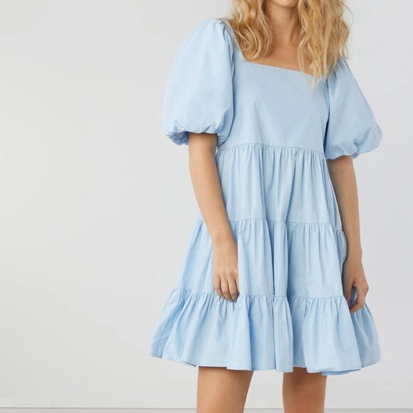 OAK + FORT Blue Puff Sleeve Dress - Picture 4 of 5